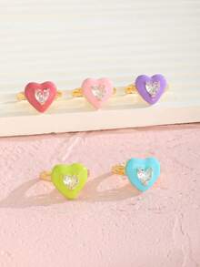 1 chiếc nhẫn trang trí hình trái tim bằng đồng nhỏ và tinh xảo đính đá Zirconia dùng làm trang sức cho trẻ em, phụ kiện tiệc cưới, quà tặng ngày lễ, phụ kiện tặng bạn học và gia đình, phụ kiện hóa trang - Nhiều màu - Xem 2