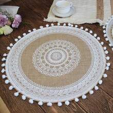 4pcs/6pcs/8pcs/10pcs Round Printed Linen Placemats, Heat-Resistant And Easy To Clean, Suitable For Outdoor Camping, Holiday Decoration, Wedding Decoration And Western Dining Table, Coasters For Tea Cups, Water Glasses, Wine Glasses, Coffee Cups, Round Absorbent Silicone Coaster Set, Suitable For Christmas Party, Halloween, Birthday, Valentine's Day, Coffee Bar And Kitchen Accessories, Home Decor - Multicolor - View 4