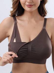 Khaki Hands-Free Nursing Bra With Breast Pump For Pregnant Women - Coffee Brown - View 5