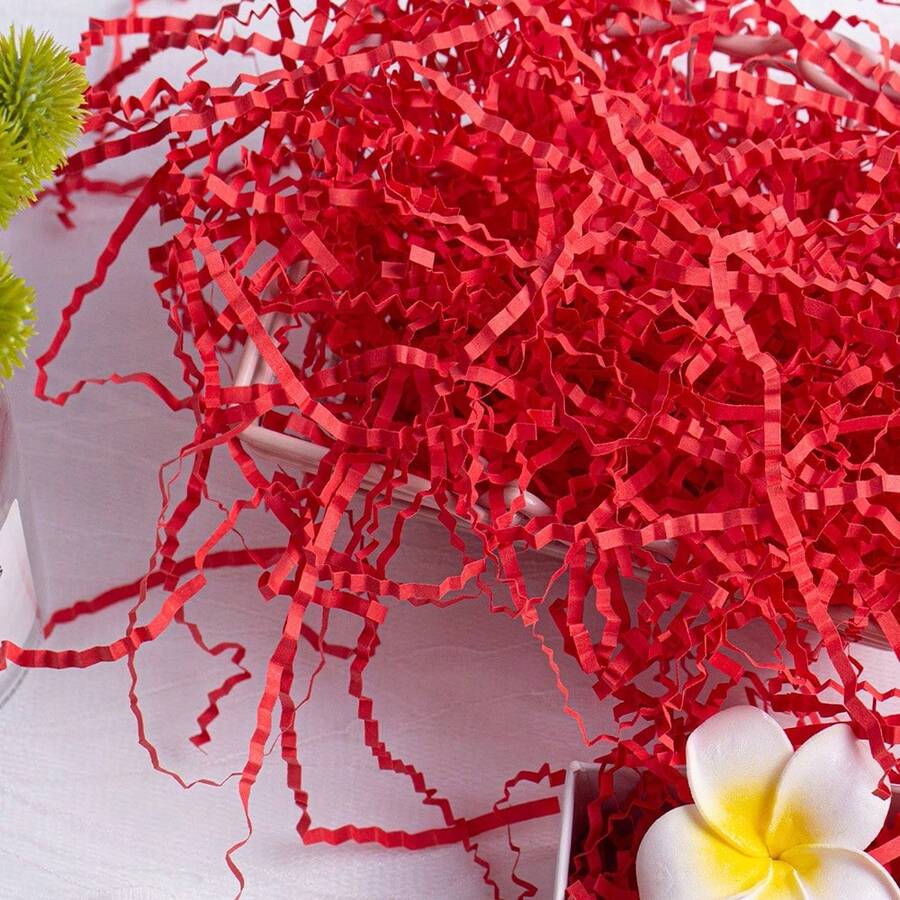 Red Raffia Gift Box Filler Paper, Black Crinkle Paper Shreds For Gift Wrapping