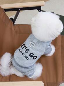 LET'S GO Letter Fleece Pet Sweatshirt With Four Legs, Warm Dog Cat Clothes In Pink/Grey/Beige, Crew Neck Pullover With D-Ring Traction, Elastic Cuffs, All Seasons Apparel For Small & Medium Breeds (Teddy/Bichon/Chihuahua) & Cats - Multicolor - View 21