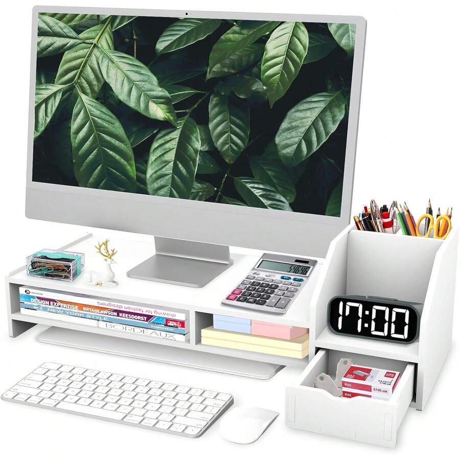 Soporte para Monitor, Soporte para Monitor de Computadora de 2 Pisos, Diseño de Ergonomía, Material Duradero, Gran Espacio de Almacenamiento, Adecuado para Oficina, Hogar, Escuela - 1 - Ver 1