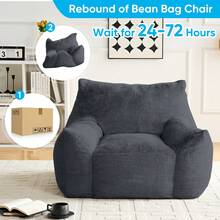 Modern Faux Fur Fabric Large Bean Bag Chair With Ottoman, Oversized Adult Bean Bag Chair With Filler, Lazy Sofa Comfy Bean Bag Couch With Armrests - 深灰色 - 查看 8