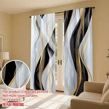 2pc 2D Flat Black, White, And Gold Marble Pattern Curtains With A Black And Gold Swirling Design, Cordless Hanging System, Machine Washable, Suitable For Bedrooms, Living Rooms, Kitchens, And Offices - Modern Style Window Decorations In Black, White, Gold, And Gray, Vintage-Style Room Curtains. - Nhiều màu - Xem 2