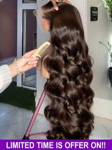 200% 高密度 13x4/13x6 高清蕾丝额头假发和 5x5 蕾丝闭合假发，巧克力棕色水波纹纤维假发，预先拔毛，带婴儿发，自然发际线，侧分，中分，可自由分缝。 - S4 - 查看 1