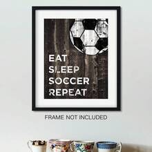 1pc Unframed Canvas Poster, Eat Sleep Soccer Repeat Wall Poster Soccer Sports Painting, Home Decorative Painting Gift For Soccer Lovers, Suitable For Living Room, Bedroom, Office Wall Decoration Wall Art Painting
