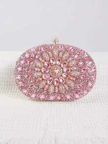 Sparkling Luxurious Rhinestone Decor Handbag, Small Clutch Purse, Elegant For Evening Gown, Wedding, Party, With Metal Chain, Fashionable Lady Handbag, Bridal Purse, Perfectly Matching With Prom Accessories, Prom Bag For Party, Clutch Bag For Wedding - 粉色 - 查看 3