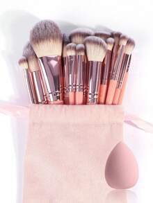MAANGE 18支/20支化妆刷套装，包含18支专业化妆刷+1个收纳袋+1个水滴化妆海绵，还包含轮廓刷、粉底刷和散粉刷。 - 西瓜粉 - 查看 6