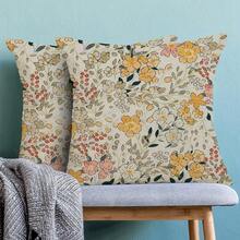 Spring Yellow Green Floral Pillow Covers 18x18 Inch Set Of 2, Cute Flower Pattern Outdoor Decorative Wildflowers Throw Pillows Colourful Couch Cushion Case For Chair Sofa Bedroom Living Room,18inchx18inch(Packof2),OrangeGreen - 橘綠色 - 查看 3
