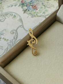 1pc Music Note Shaped Enamel Brooch Pin, Minimalist Metal Decor - Gold - View 16