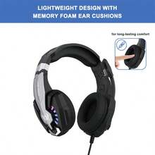 Gaming Headset, Surround Stereo Game Headphones With Noise Cancelling Mic, LED Lights & Soft Memory Earmuffs For PS Series, PC Computer Games - 黑色 - 查看 3