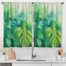 1Pc 60"X18"/ 2Pcs 28" X 40" Tropical Palm Leaves Kitchen Curtains Valances For Kitchen, Bedroom, Living Room, Farmhouse Home Decor, Home Decor - 28"(W) x 40"(H)-2pcs - View 2