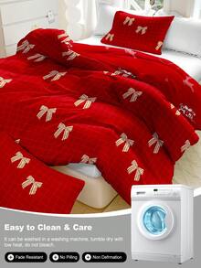 3pcs/Set Red Bow Pattern Duvet Cover Set(1 Duvet Cover & 2 Pillowcase)Soft And Skin-Friendly Duvet Cover Bedding Set For Home New Year Decorations, All Season Bed Sheets Set Valentine's Day Gift - Multicolor - View 10