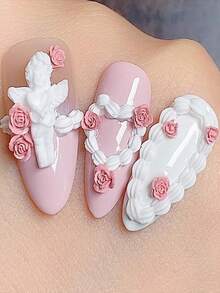 1 pieza Molde de uñas con volantes de crema francesa, molde de silicona 3D adecuado para manualidades de resina, diseño de lazo a rayas de encaje de crema de pastel gótico DIY, herramienta de eliminación de uñas fresca y pequeña - Multicolor - Ver 6