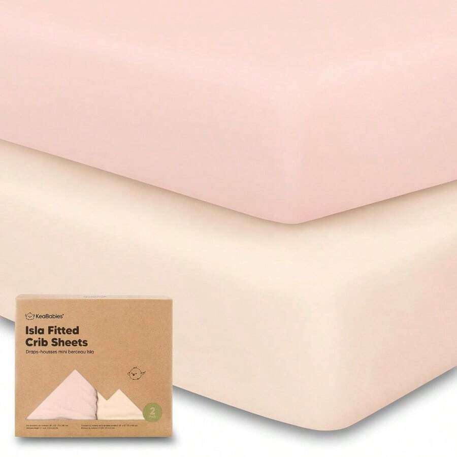 SLAW KeaBabies 2-Pack Baby Crib Sheets For Boys Girls - 52x28 Viscose Derived From Bamboo Toddler Bed Sheets Neutral Fitted Crib Mattress Cover For Standard Baby Bedding Soft And Cozy Cameo - Cameo - 查看 1
