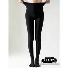 1 Pair Women's Black Thermal Lined Tights, Stretchy Slim-Fit Fuzzed Skinny Stirrup Leggings For Spring And Autumn - màu đen - Xem 10