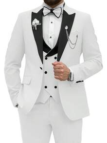 2026 Men's Casual Blazer & Pant Set  Men's Tuxedo Suit 3 Piece Slim Fit Suit For Men Tuxedo For Men Wedding Party Dinner Prom Relaxed Stretch Fit For Smart Casual Events - 白色 - 查看 12