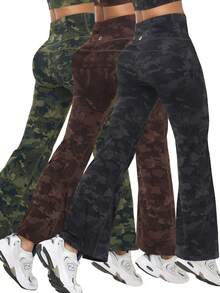 3 Pieces Of Spring And Summer Outdoor Sports Bell Bottoms, Printed Women's Casual Wide Leg Pants, Solid Color High Waist Tight Yoga Tight Pants, Slim And Elastic Short Tight Pants, Lightweight Fabric, Women's Outdoor Hip And Belly Lifting Pants - Nhiều màu - Xem 9