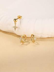 2件/3件装 十字架925纯银耳钉 女士耳钉 永恒线耳钉 日常佩戴 婚礼派对 订婚 圣诞礼物 精致珠宝