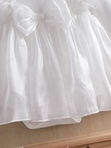 2pcs Baby Girls' Spring/Autumn Long Sleeve Cute Bow Mesh Princess Dress Romper And Headband Set - White - View 7
