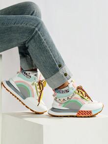 2025新款舒适防滑耐穿厚底休闲运动鞋，女士返校鞋，情侣跑步鞋，可爱舒适耐穿运动鞋 - 白粉 - 查看 5