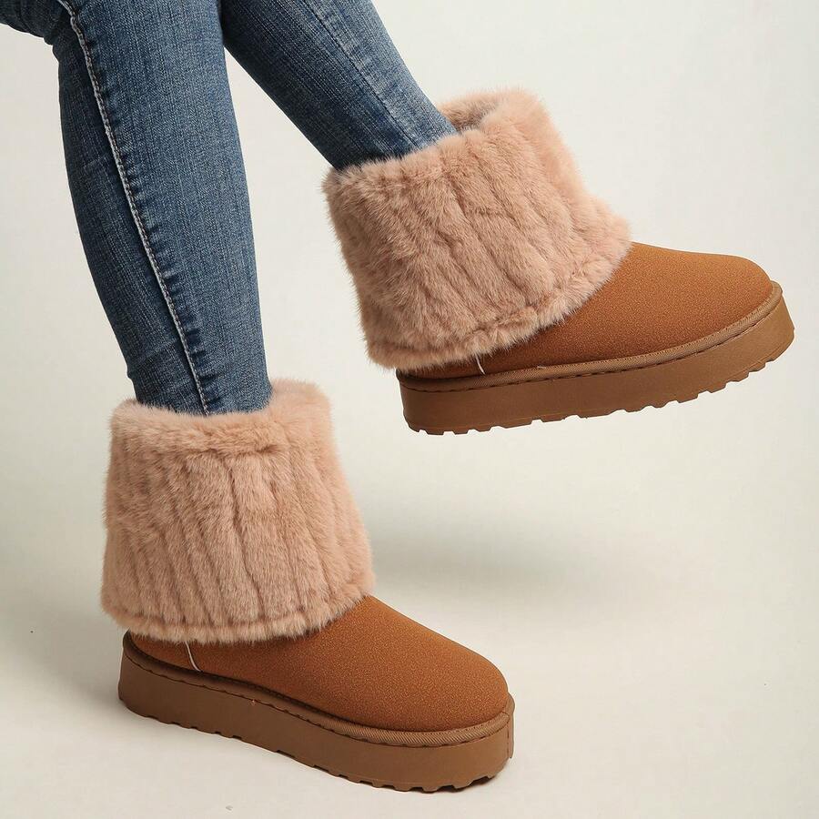 Botas Deportivas De Ocio Para Mujer Con Forro De Felpa Para Decoración Del Hogar. - 駝色 - 查看 1