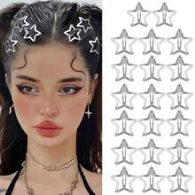 20 PCS Star Snap Hair Clips Silver Y2K 2000s Hair Accessories Non Slip Clips For Girls Women,1.61IN - 銀色20裝 - 查看 8