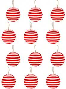 2/12 Pieces Of Fluffy Christmas Ball Accessories, Red And White /Red And Greenmint Candy Decoration Set, Hanging Christmas Tree Decoration, Christmas Ball Vortex Candy Baseball Suitable For Holidays,Xmas Tree Hanging, Holiday Parties & Themes (Swirl Candy Ball Design) - Multicolor - View 11