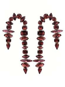 sehuoran 1 Pair Handmade Copper Alloy Welded Willow-Shaped Rhinestone Glitter Tassel Symmetrical Design Earrings, Suitable For Daily Wear And Party Accessories, Luxury Jewelry Imitation - Style 1 - View 1
