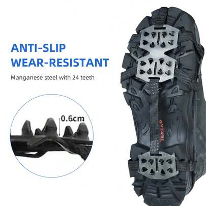 24-Tooth Anti-Slip Ice Crampons - Heavy-Duty Ice Traction Device, Suitable For Hiking, Ice Climbing, Hunting, Running, And Winter Walking - Compatible With Ski Boots/Regular Shoes - Ideal For Snow, Ice, And Rocky Terrain - Enhances Stability And Safety - Durable Construction For Long-Lasting Use - Perfect For Outdoor Adventures And Winter Sports - Securely Attaches To Various Types Of Footwear