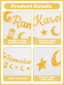 一套金色开斋节快乐横幅，开斋节灯笼月光星形图案开斋节快乐横幅，开斋节花环彩旗，开斋节斋月装饰，开斋节派对用品 - 金色燈籠Ramadan - 查看 9