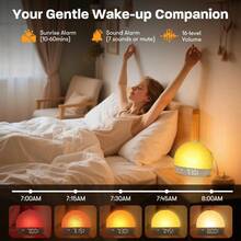 HAWTWake Up Light Sunrise Alarm Clock White Noise Sound Machine With 30 Soothing Sounds Dimmable Night Lights Sleep Aid Snooze Timer Loud Alarm Clock For Heavy Sleepers Adults Ideal For Gift - 黃色 - 查看 3