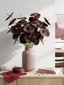 8Pcs Single Branch 24inch Artificial Anthurium Flowers Real Touch Simulation Flower For Wedding Bridal Engagement Decor, Fake Flower For Dining Table Flowers Centerpiece Arrangement, Home Office Aesthetic Room Decor - 酒紅色 - 查看 2