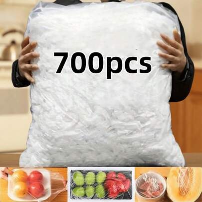 700个可重复使用的弹性食品保鲜盖 - 透明可拉伸塑料碗盘密封盖，适用于微波炉和冰箱，防尘、防潮、隔绝异味，适用于厨房和餐厅，弹性材质