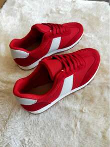 Women's Fashionable Casual Red Flat Sneakers, Party & Sports Shoes, New Gump Style Shoes - Red - View 2