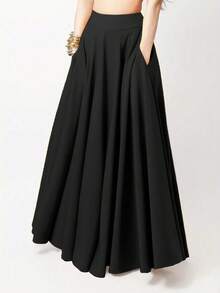 Solid Pocket Side Maxi Skirt