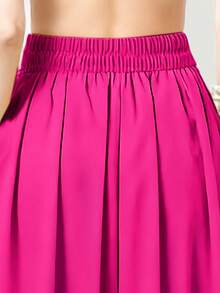 女士夏季休闲纯色裙子 - 玫紅色 - 查看 4