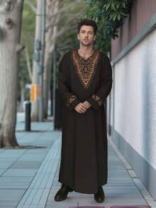 Islam Kaftan Nam Maroc Caftan In Tay Lỏng Lẻo Và Thoáng Khí Djellaba Abaya Thobe Dành Cho Nam - màu đen - Xem 9