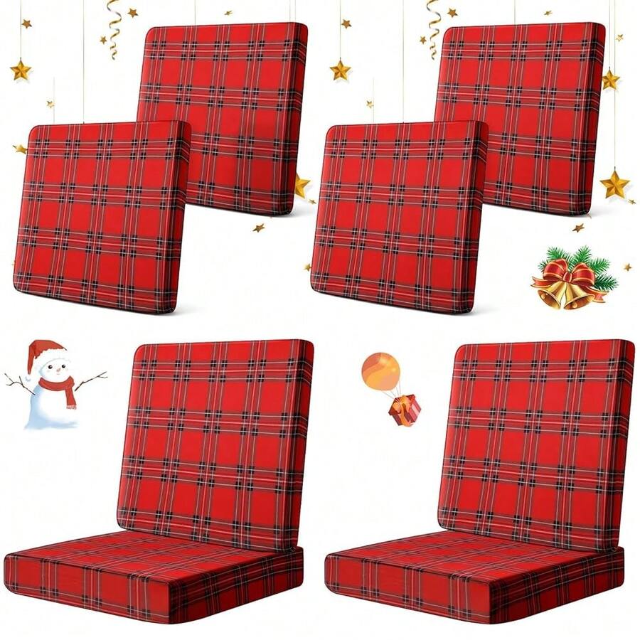 Newwiee 8Pcs Patio Cushion Covers Stretch Outdoor Cushion Cover Replacement For Patio Furniture Sofa Couch Slipcovers, Soft Flexibility Washable Furniture Protector (Waterproof Pure,Red, Black),One-Size,RedBlack - 紅黑 - 查看 1