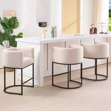 Stylish 26-Inch Counter Height Bar Stools Set Of 3  Modern Curved Back Bar Chairs With Armrests, Black Metal Frame & Linen/Corduroy Upholstery - Ideal For Kitchen Island, Living Room Sofa Side Table & Dining Space, Linen - 駝色 - 查看 1
