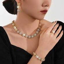 5 件优雅女士 14K 镀金首饰套装雪花花朵水滴水钻简约可爱项链手链戒指耳环珠宝母亲节礼物带礼盒情人节、妈妈、母亲、母亲节、礼物