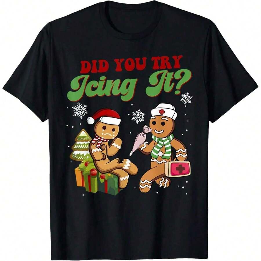 Funny Christmas Nurse _ Gingerbread Man T-Shirt - Negro - Ver 1