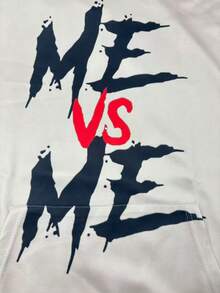 大码男士休闲运动套装，宽松版型 ME VS ME 字母印花连帽衫和抽绳裤两件套，街头风格 - 黑色 - 查看 5