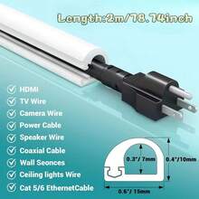 1PC 2m/78.74inch Self-Adhesive Cable Trunking, Suitable For Desktop, Wall And Floor Installation, Prevents Tripping Over Bare Wires, Concealed Soft Cable Channel, Decorative Cable Protector For Home And Office Use - Multicolor - View 4