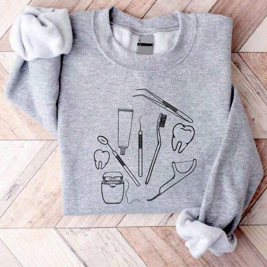 Christmas Outfit WomenDental Tooth Sweatshirt, Dentist Sweater, Dental Hygienist Sweatshirts, Gift For Dental Student, Dental Assistant Sweaters, Dentists Sweatshirts. SD-1251Loose And Comfortablethanksgiving Outfit Women - Xám - Xem 1