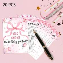 5/10/20 Pcs Pink Bow Game Cards, Pink Party Theme Girls Sleepover Party Supplies, Girls Birthday Night Game Ideas - Multicolor - View 7