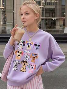 Christmas Outfit Womenchristmas Outfit WomenGirls Cute Dog Pattern Casual Minimalist Long Sleeve Sweatshirt, Fashionable Round Neck Pullover,Suitable For Autumn And WinterLoose And Comfortablewomen Winter Clotheswinter Clothes For Women - 灰色 - 查看 11