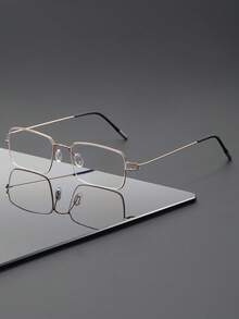 1pc Men's Stainless Steel Screwless Square Non-Prescription Glasses Glasses, Ultra-Light & Flexible, Anti-Radiation For Computer, Phone, TV - Multicolor - View 12