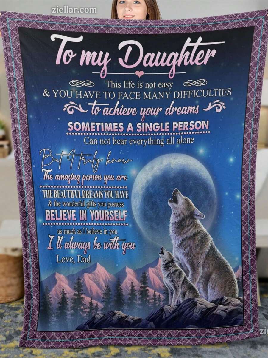 To My Daughter Wolf Blanket, Fce Tow Moon Gift From Mom Inspirational - 圖片色 - 查看 1