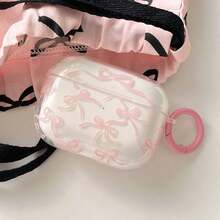 1pc Pink Bow Tie Transparent TPU Earphone Case, Compatible With Apple Series Earphones - Pink - View 8